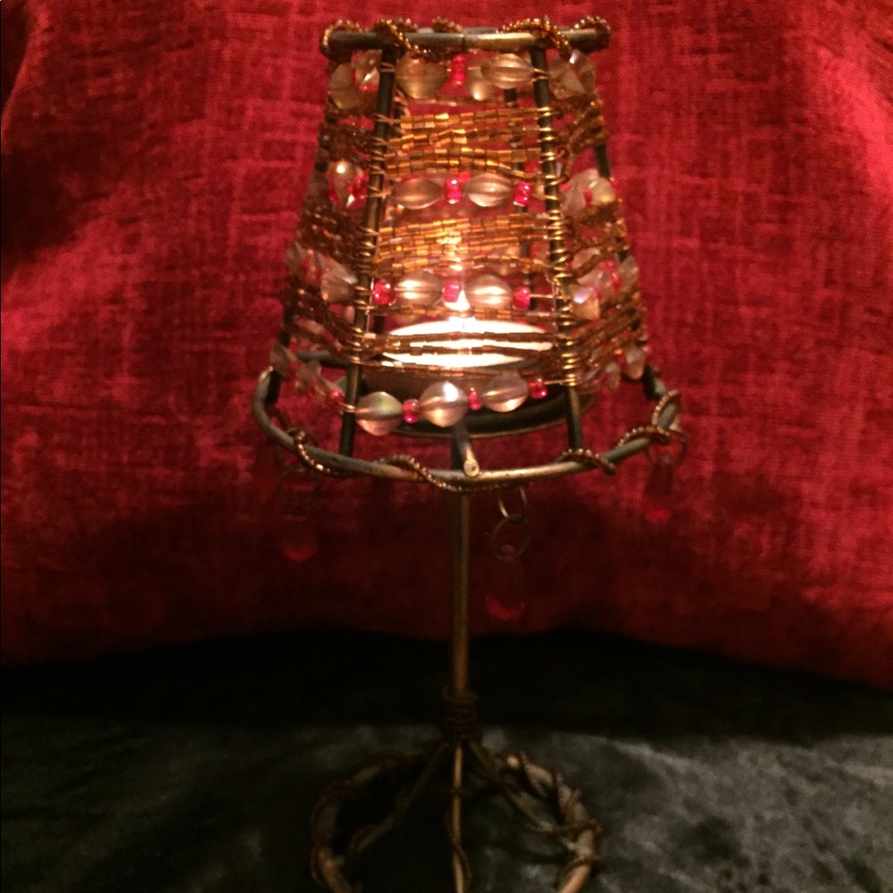 Vintage beaded tea candle light holder